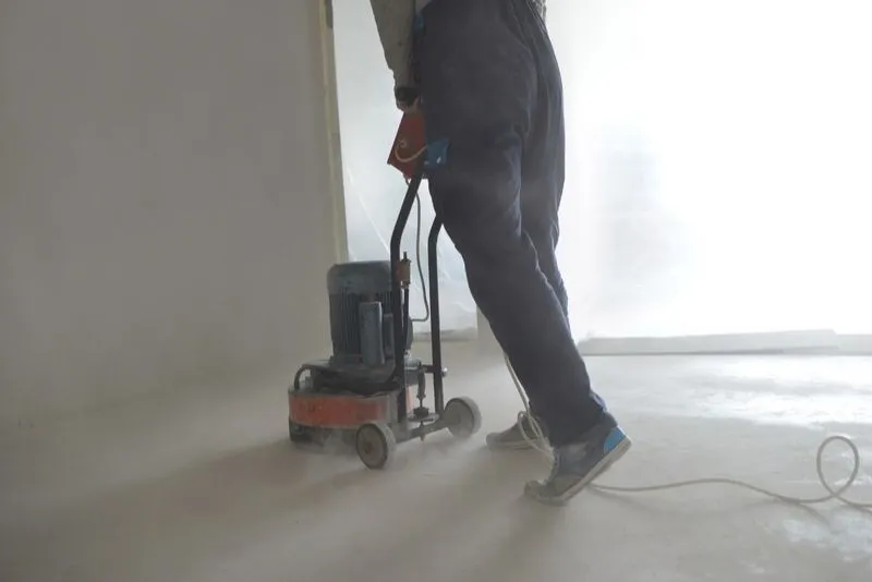 Polished concrete floor being finished