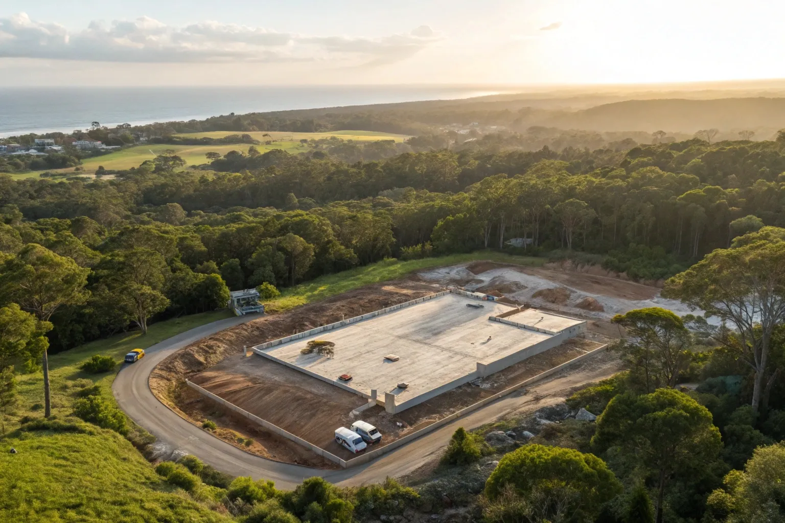 Aerial view of a finished and levelled bulk excavation platform ready for construction on a Tweed Heads development site