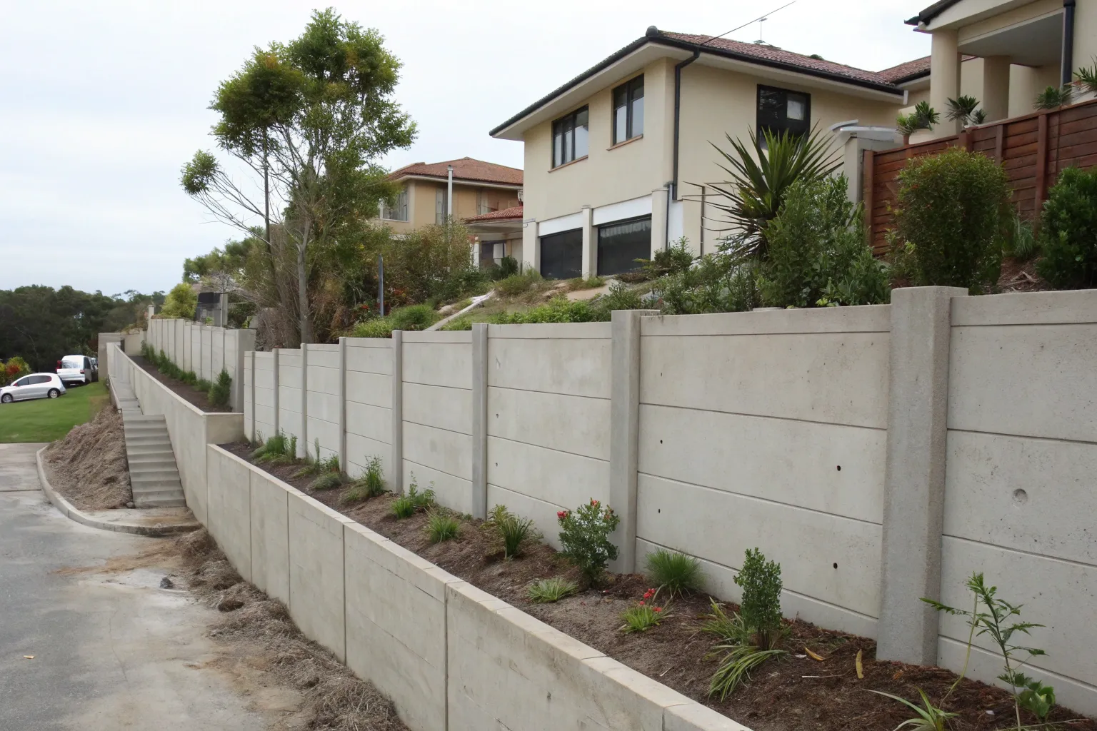 Concrete Boundary Retaining Wall Between Two Resid