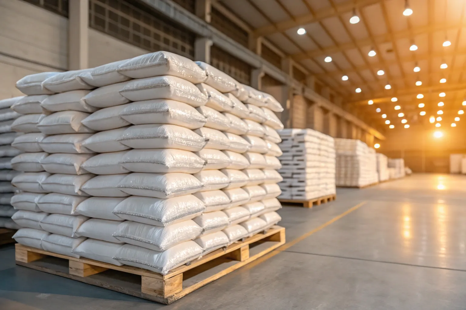Neatly Stacked Pallet Of Premix Concrete Bags